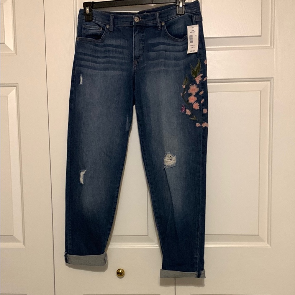 Women's Blue Floral Embroidered Jeans